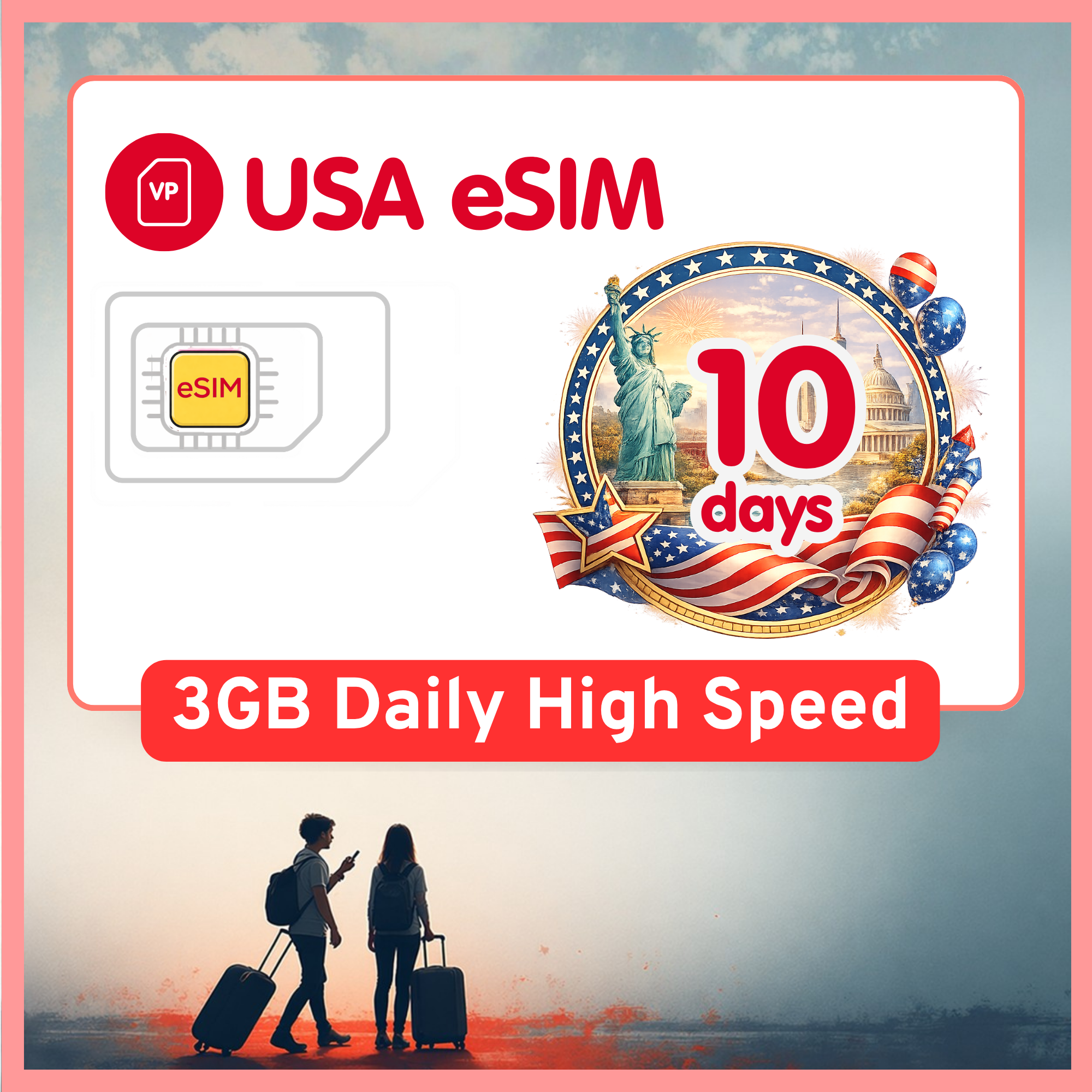 USA eSIM Travel SIM- 1GB-3GB Daily High Speed + Unlimited. T-Mobile United States (US). 1 -15 days option