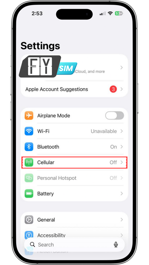 Open Settings and Tap Cellular