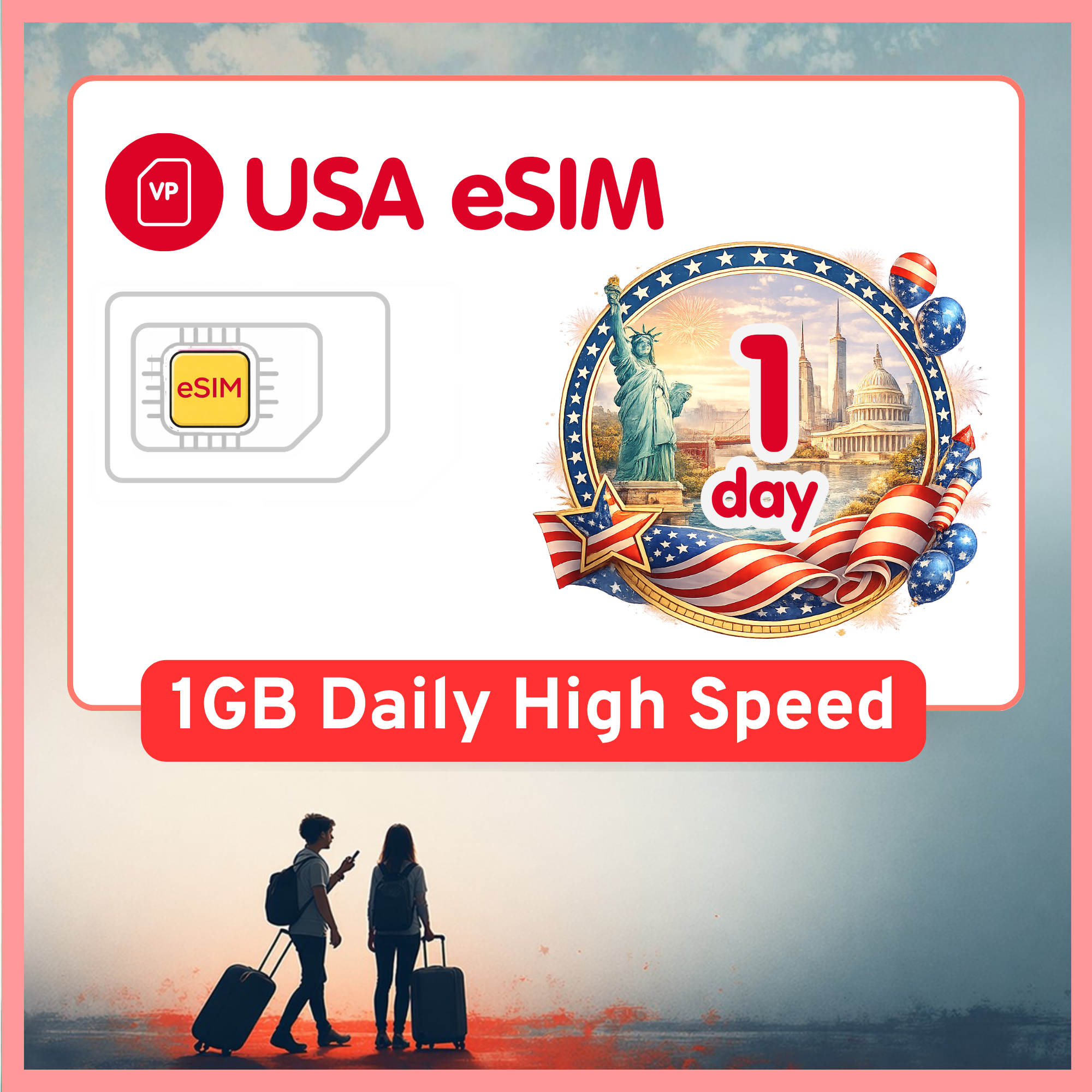 USA eSIM Travel SIM- 1GB-3GB Daily High Speed + Unlimited. T-Mobile United States (US). 1 -15 days option