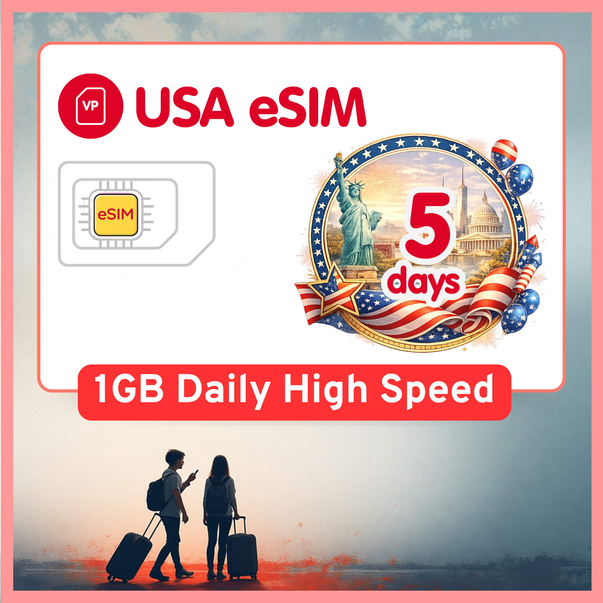 USA eSIM Travel SIM- 1GB-3GB Daily High Speed + Unlimited. T-Mobile United States (US). 1 -15 days option