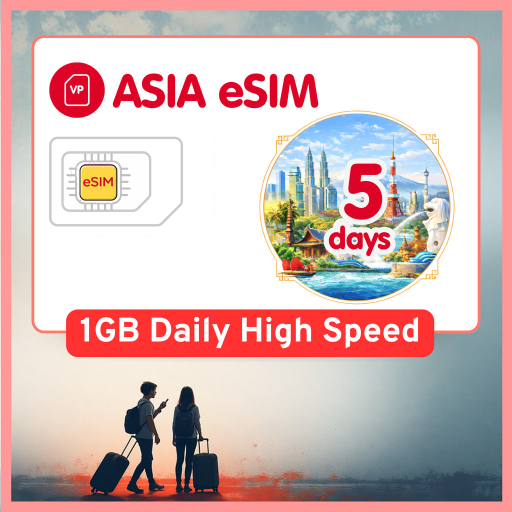 Asia eSIM Travel SIM- 1GB-3GB Daily Highspeed + Unlimited. 11 Countries. 1 - 15 days option.