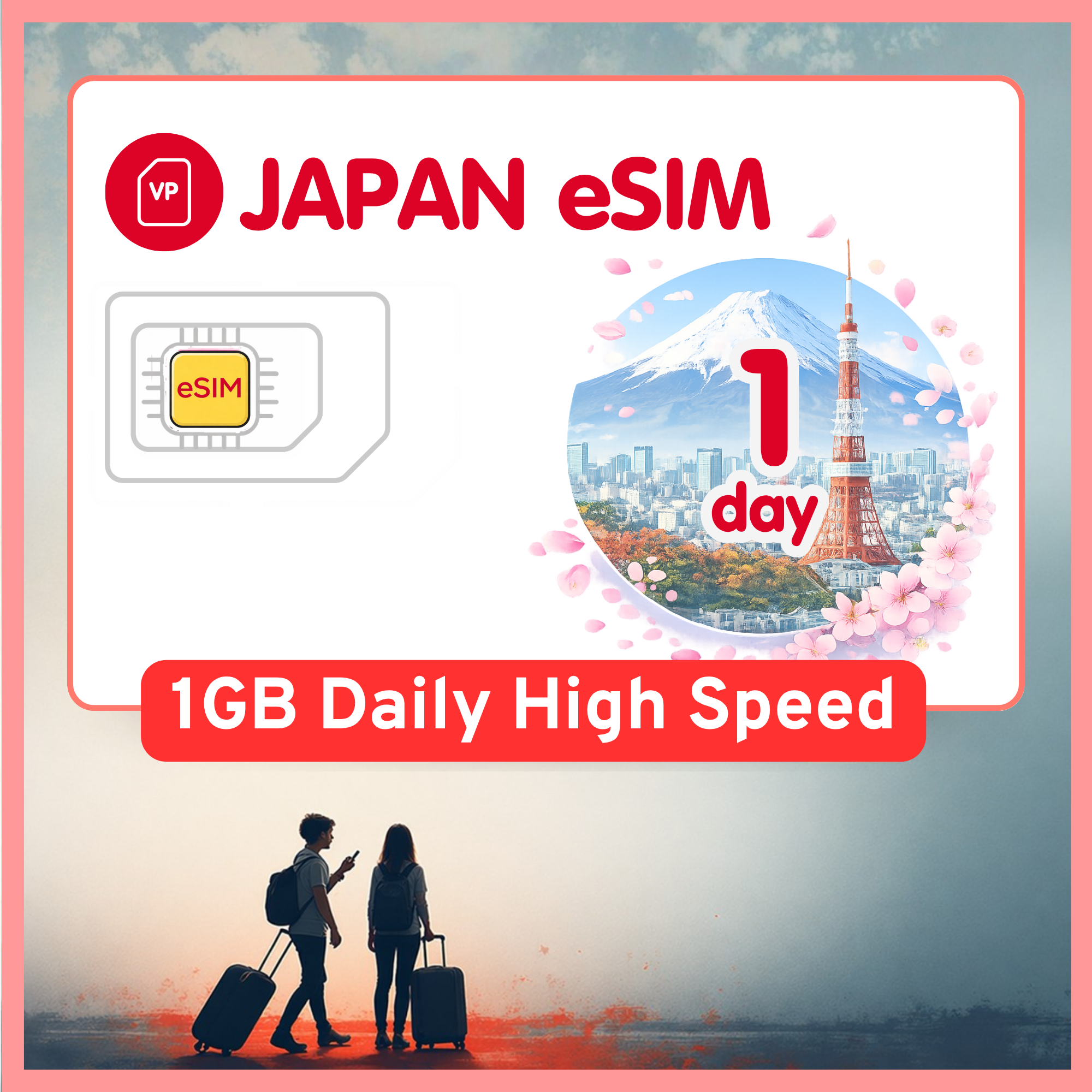 Japan eSIM Travel SIM- 1GB-3GB Daily Highspeed + Unlimited, KDDI network. 1 - 15 days option.